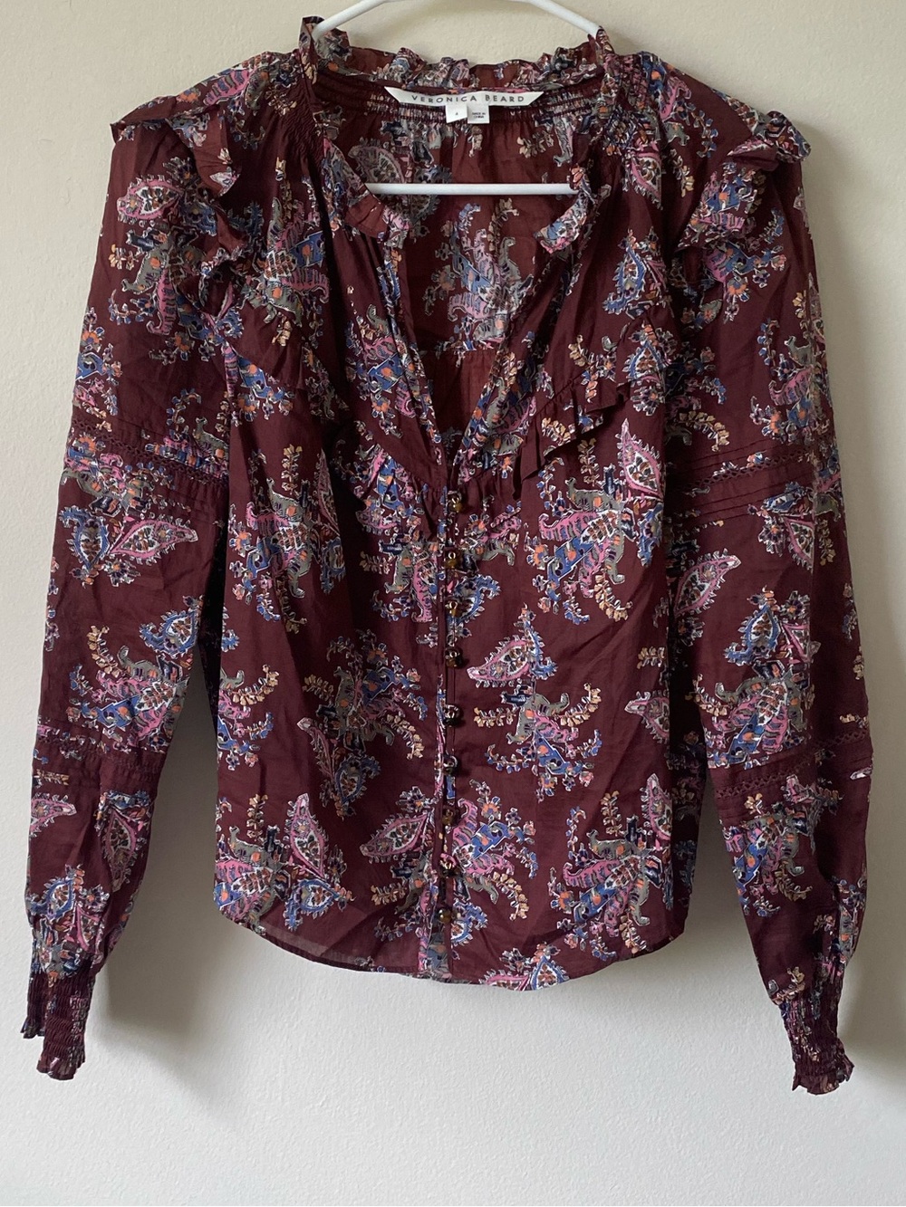 Veronica Beard Hopkins Paisley Ruffle Front Blouse - Picture 4 of 11